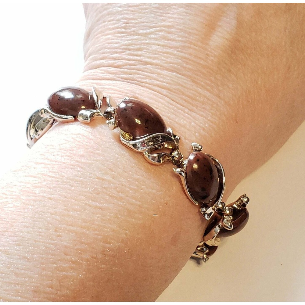 Speckled Brown‎ Thermoset Link Bracelet 7.5" Lucite Vintage gbr-20